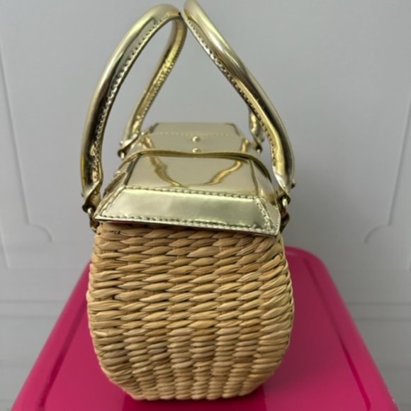 Kate Spade Natural Wicker & Gold Leather Picnic Basket Handbag - Picture 2 of 6